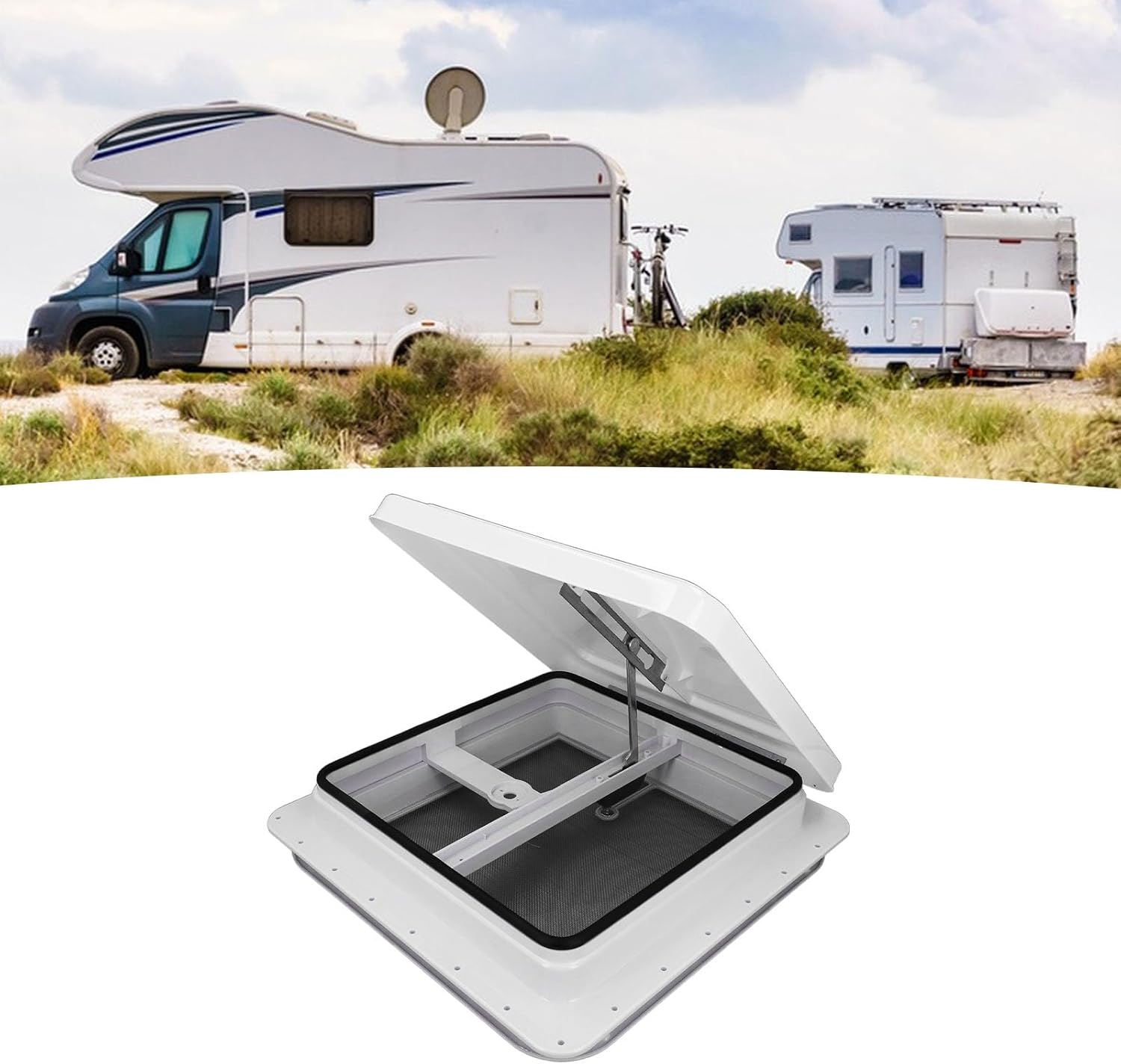 14in RV Roof Vent 45° Opening Angle RV Roof Ventilation Kit Leakage Proof Safety Protecting for Trailer Motorhomes