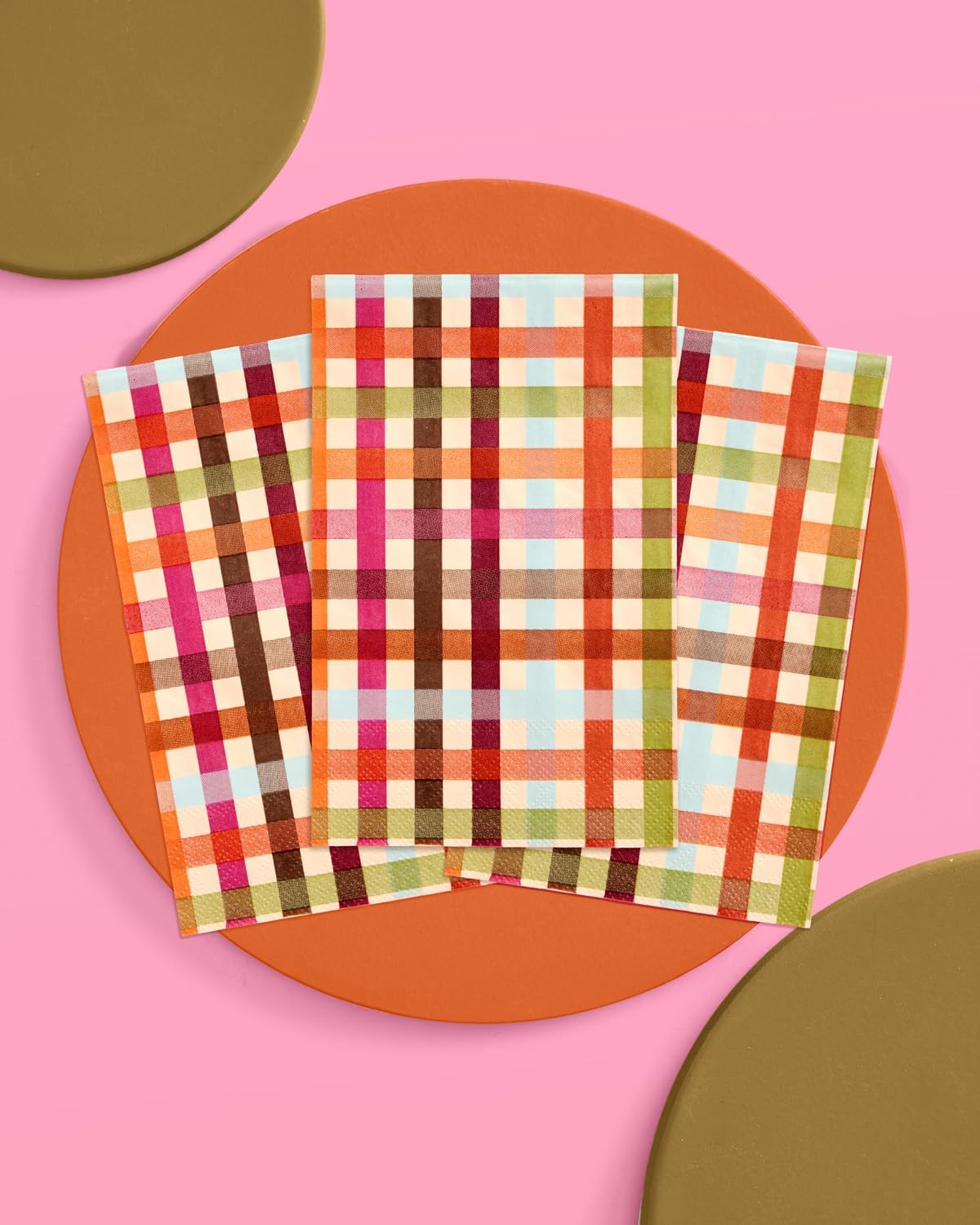 xo, Fetti Thanksgiving Plaid Paper Napkins | 25 pcs | Fall Party Napkins, Autumn Dinner Decor, Friendsgiving Tablescape, Cozy Striped Holiday Setting