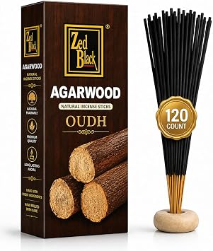 Zed Black Agarwood Incense Sticks, Bakhoor Oud Woody Scent, 120 Sticks