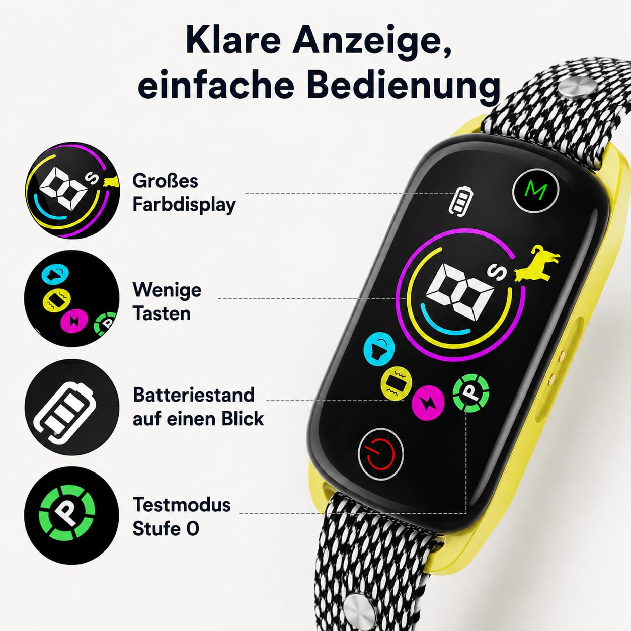Antibellhalsband für Hunde mit Vibration & Ton, Automatisches Hundehalsband gegen Bellen, Farbdisplay, IP67, Magnetladung, Verstellbares Nylonband