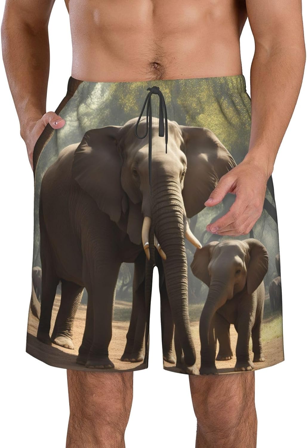 Mens Elephant Print Beach Shorts,Casual Summer Shorts for Men,Quick Dry Polyester