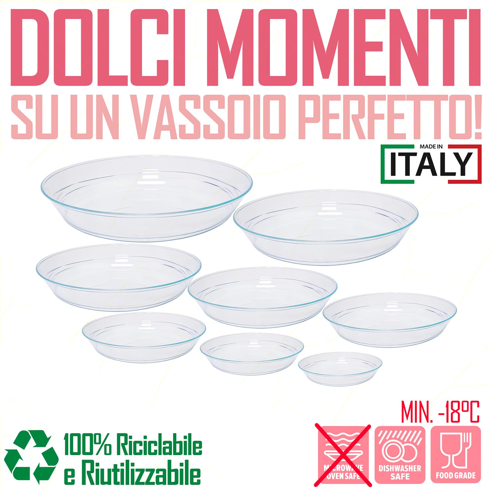 Sicignano | 10 bandejas bávaras de plástico transparente – para tartas, postres, perfiles, avestrujos, pastel, baba, tarta, reutilizables, fáciles de limpiar, irrompibles, antiarañazos (28 cm)