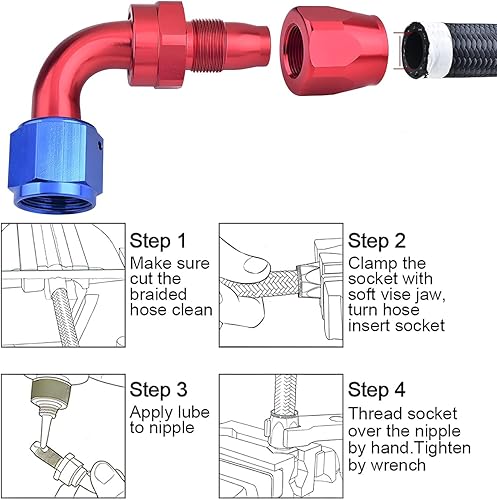 Miniatura 5 de 6AN - Adaptador de extremo de manguera recto, giratorio de aluminio para manguera de combustible trenzada CPE 0 45 90 180, kit de adaptador de