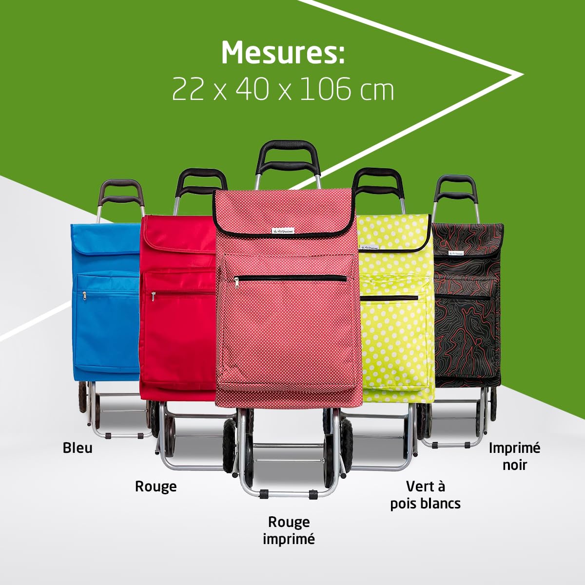 Amig - Chariot de Courses 4 Roues avec Compartiment Isotherme - Caddie de Courses Solide - Chariot de supermarché Pliable - 22 x 40 x 106 cm - Charge Max. 15 kg - Couleur Noir