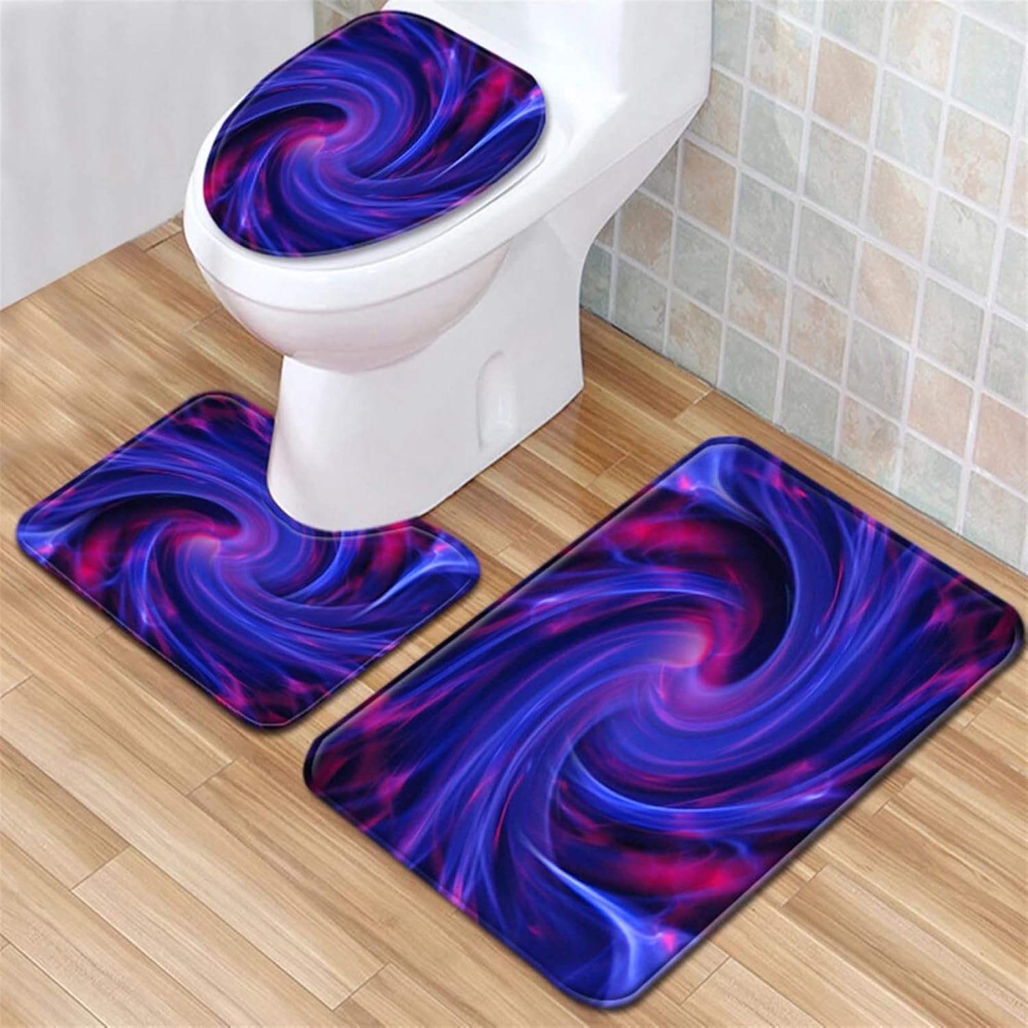 Home Toilet Seat Cover Absorption 3Pcs Set Carpet Decoration Bathroom Anti-Slip Entrance Doormat Modern Geometry Floor Rug Water(TY21821-21)