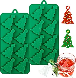 Webake Christmas Tree Silicone Molds for Ice Cube 8-Cavity Christmas Tree Molds for Ice Cubes, Chocolate, Soap, Wax Melt, Candy (Pack of 2)