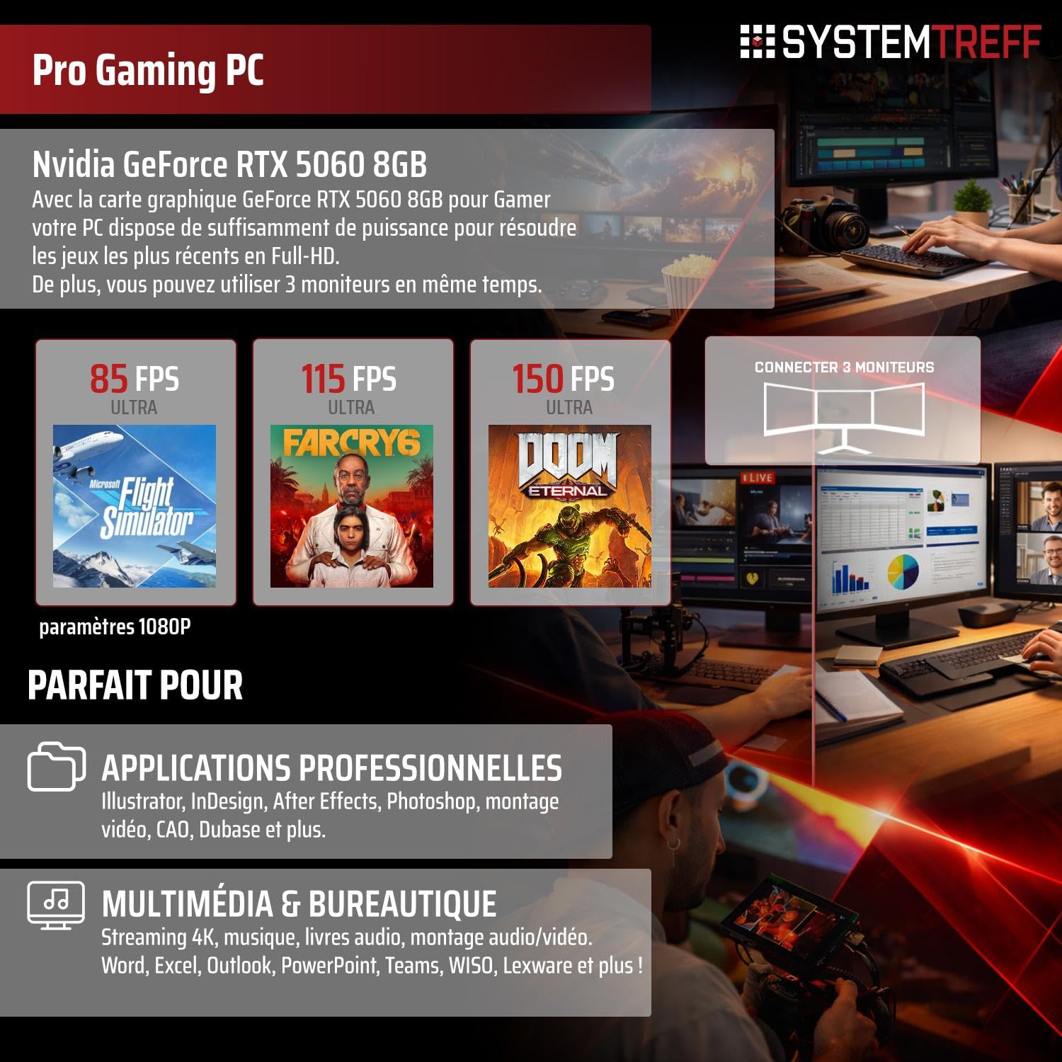 SYSTEMTREFF PC Gamer - Intel Core i7-12700F - RTX 5060 8Go