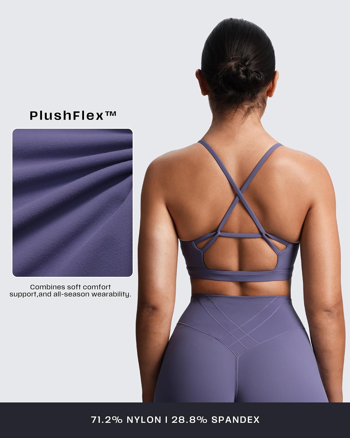 Aoxjox Women's Workout Sports Bras Cross Back Fitness Athletic Velura Ruched Bra PlushFlex™ Yoga Crop Tank