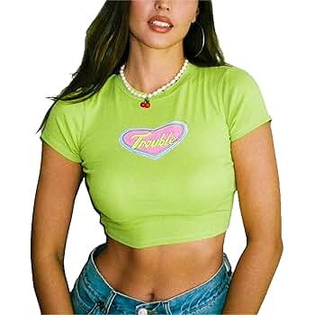 Women Y2K Summer Crop Tops, Love Heart Letter Print Short