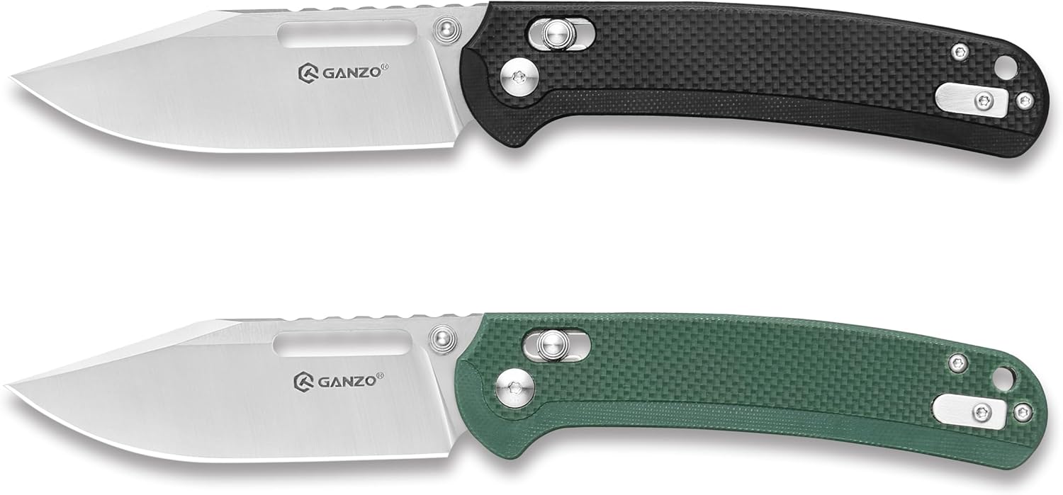 Ganzo G768-GB EDC Folding Pocket Knife Razor Sharp D2 Stainless Steel Blade G10 Handle with Clip Outdoor Foldable Pocket Knife Hunting Fishing Hiking Gear Best Gift for Men (Green)