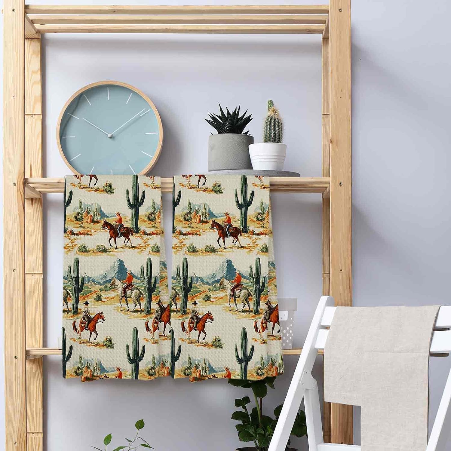 Western Kitchen Towels Set of 2, Western Cactus Kitchen Decor, Wild West Cowboy Cactus Country Wilderness Hand Towels for Bathroom
