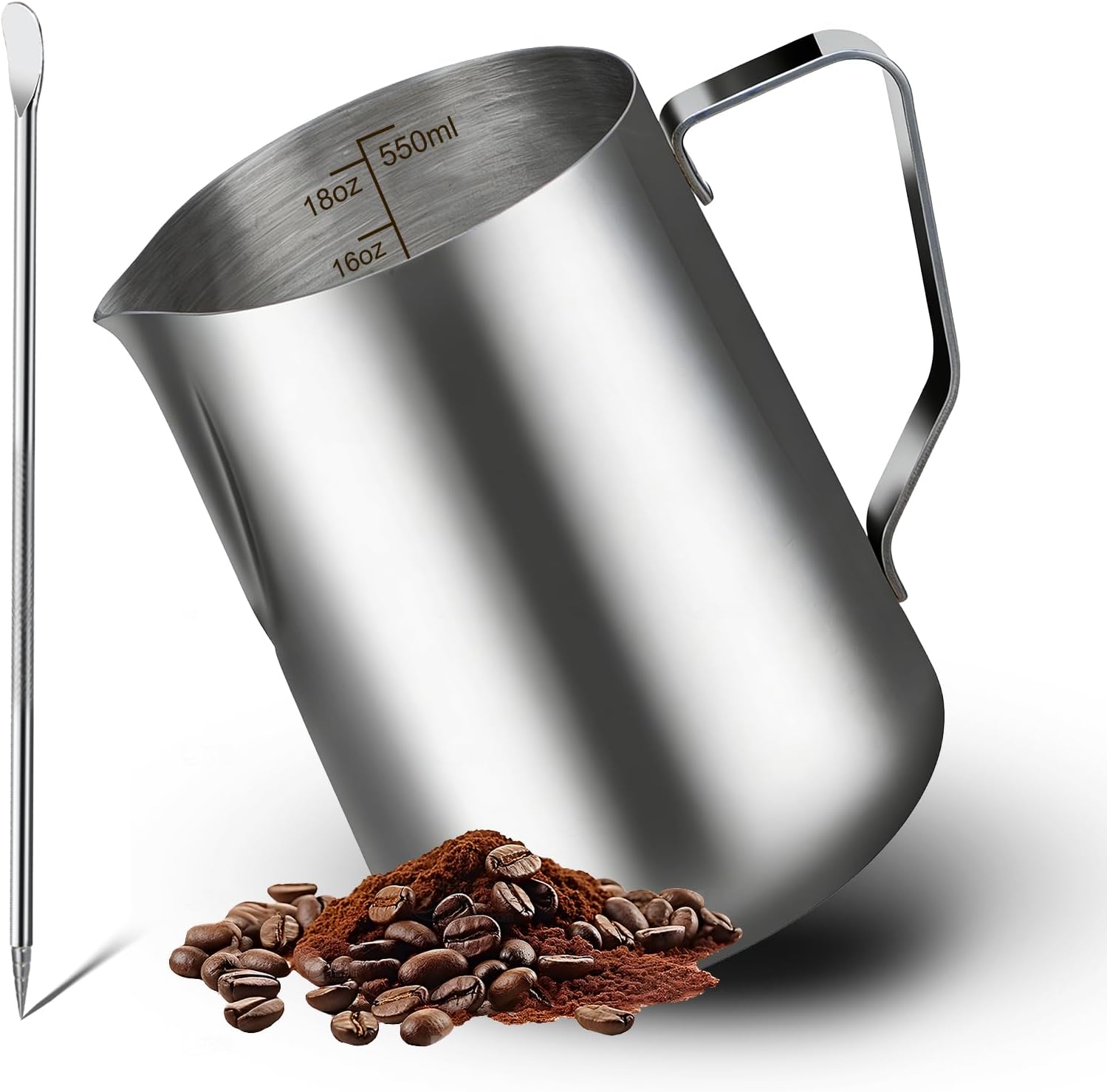 Milk Frothing Pitcher, 12oz/350ml Stainless Steel Milk Frother Cup with Clear Scale, Barista Steam Pitchers Milk Jug Cup, Cappuccino Espresso Machine Accessories for Barista Coffee Bar