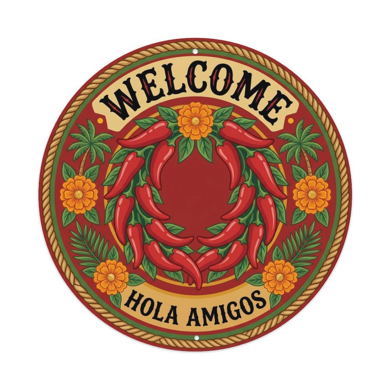 Chili Floral Retro Party Pepper Hola Amigos Spanish Metal Tin Sign