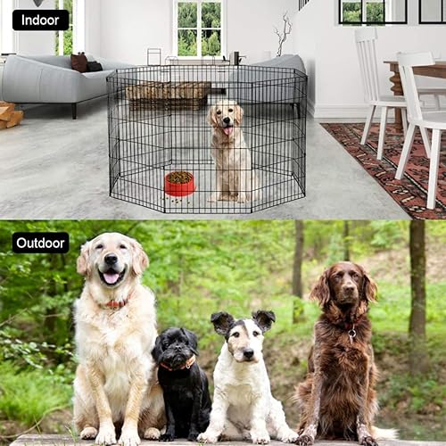 Vista 10 de BestPet - Corralito plegable de metal para perros, para interiores y exteriores, 8 paneles de 24 pulgadas Negro