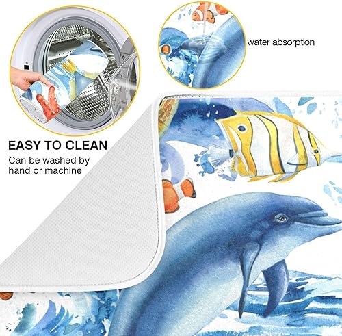 Miniatura 2 de Marine Fish Seahorse Turtles Drying Dish Mat Kitchen Counter Mat Dish Rack Matt Tapete Para Cocina 16'' x 18''