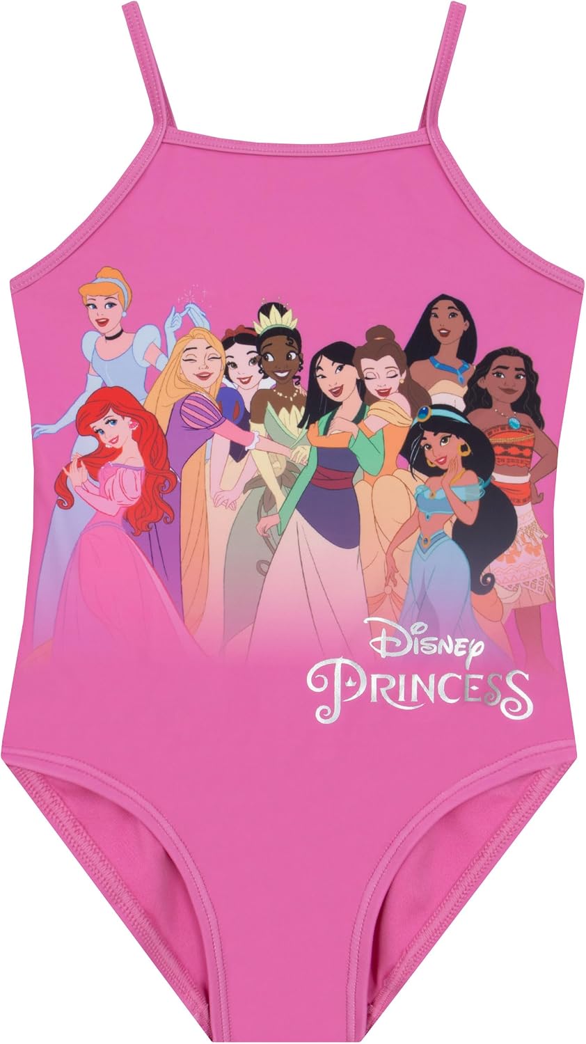 Disney Swimsuit, Princess Girls Bathing Suit, Princess Moana, Rapunzel, Ariel Kids Bathing Suit for Summer, Pink 5
