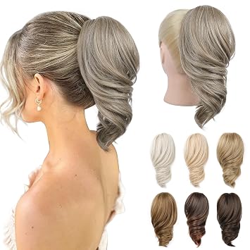 NTYNTY Ponytail Extension - 12" Claw Clip in Ponytail Hair Extensions Natural Soft Synthetic Natural Wave Pony Tail Hair Pieces for Women - Ash Brown