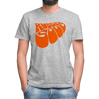 Moonai Rubber Soul Orange Logo T-Shirt Gris Classique Homme Col Rond Manches Courtes - Les Beatles, Paul McCartney, John Lennon, RIngo Starr, George Harrison
