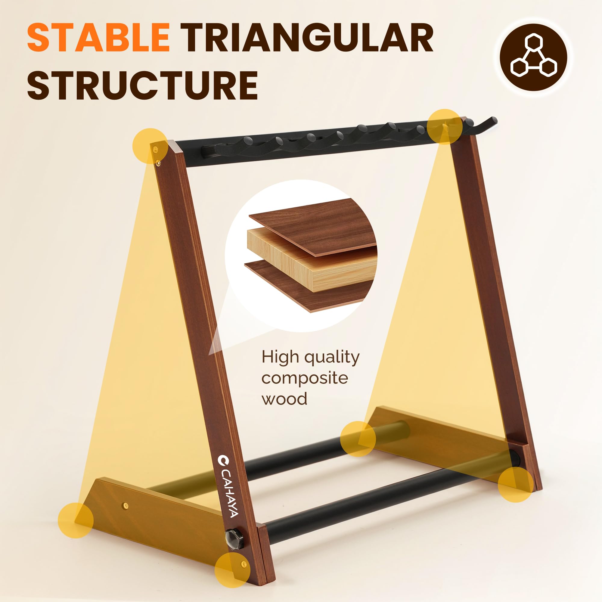 CAHAYA Supporto Multi Chitarre in Legno - Stand da Pavimento per 5 Chitarre Pieghevole e Portatile per Chitarre Acustiche, Elettriche, Classiche e Basso - Espositore per Casa e Studio