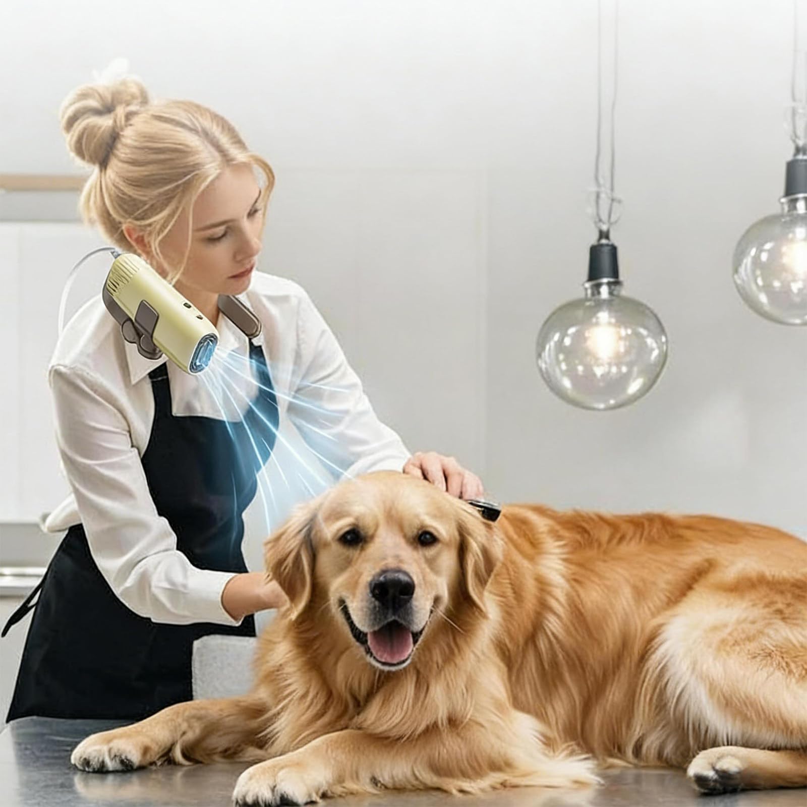 Sèche-Cou pour Animaux Mains Libres, Ultra Silencieux (40 DB), Sèche-Cheveux pour Chien Blower avec Vitesse & Température Réglables 3 Niveaux, Support De Cou pour Chats et Chiens
