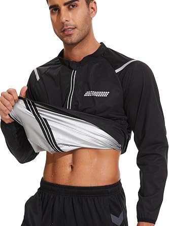 Sauna Suit for Men Long Sleeve Sweat Sauna Jacket Zipper Gym Workout Sauna Shirt Fitness Sweat Top