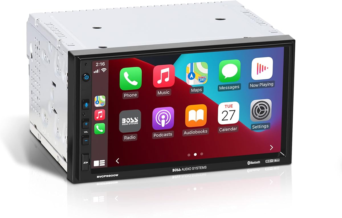 Estéreo para automóvil BVCP9800W: Apple CarPlay inalámbrico y Android Auto, doble DIN, pantalla táctil de 7 pulgadas, Bluetooth, sin reproductor de CD DVD, receptor de radio AM/FM
