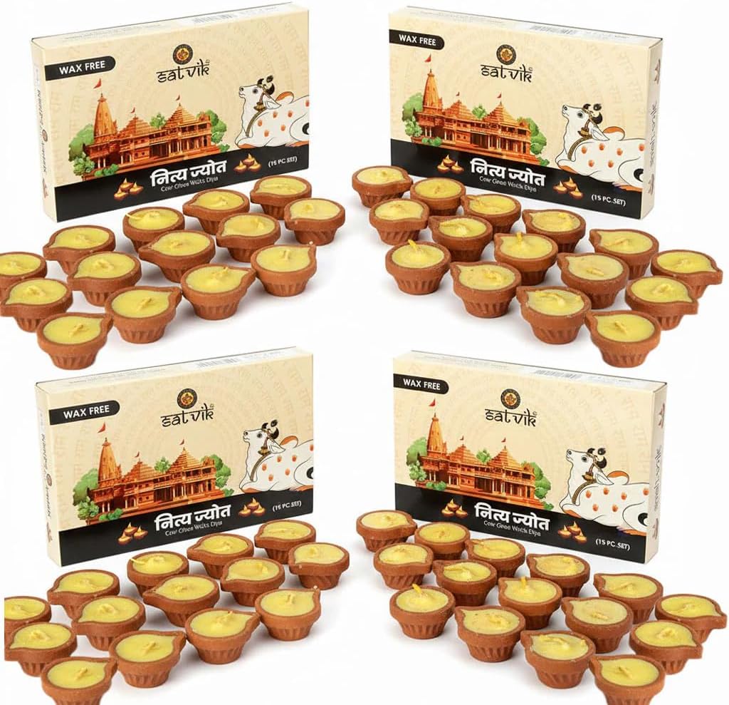 SATVIK - Earthen Traditional Clay Diya for Home Decor & Festive Use | Wax-Free Oil Lamp | Natural Clay Material (Pack of 4)