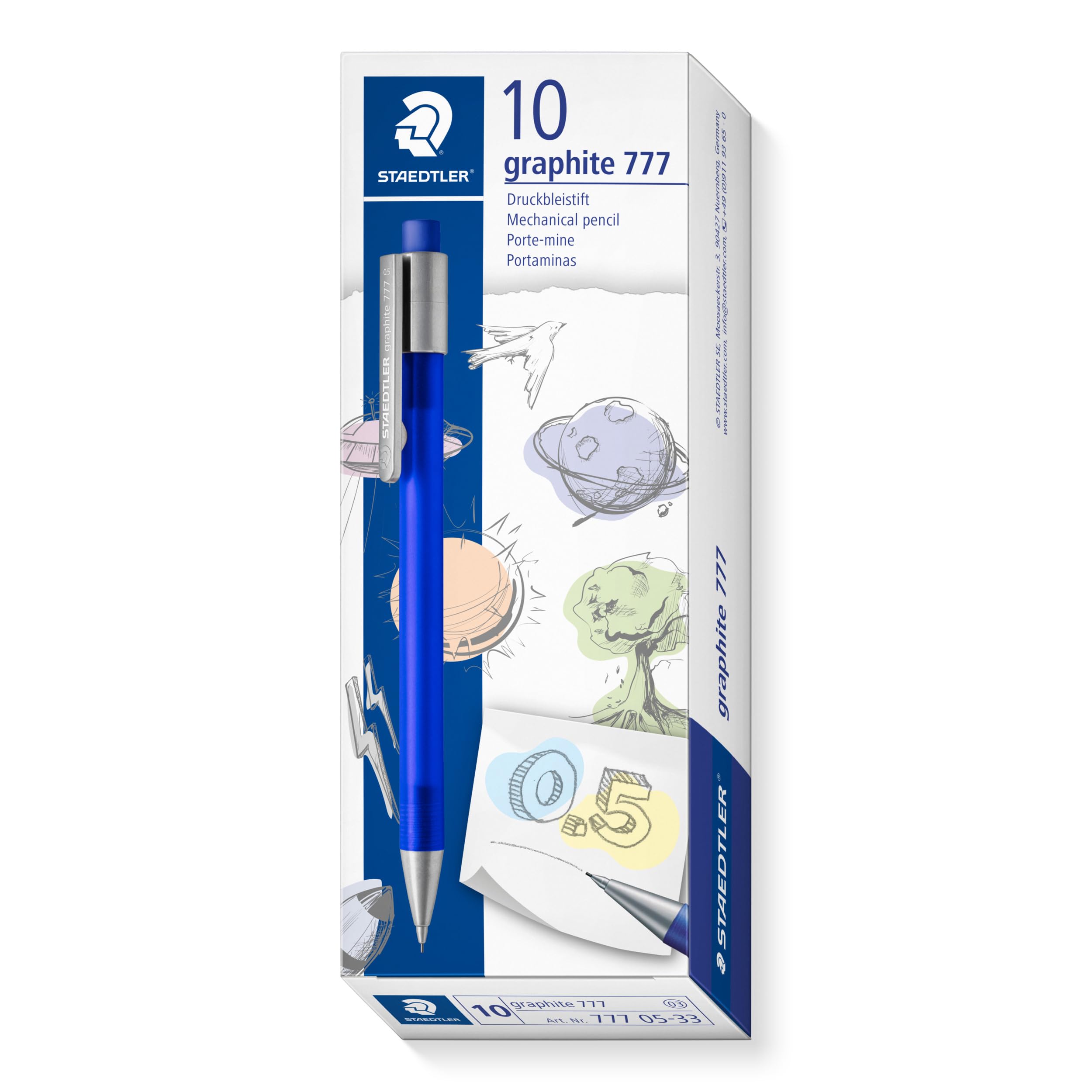 777 05-33 Graphite Mechanical Pencil - 0.5mm, B Lead, Frosted Blue Barrel (Pack of 10)