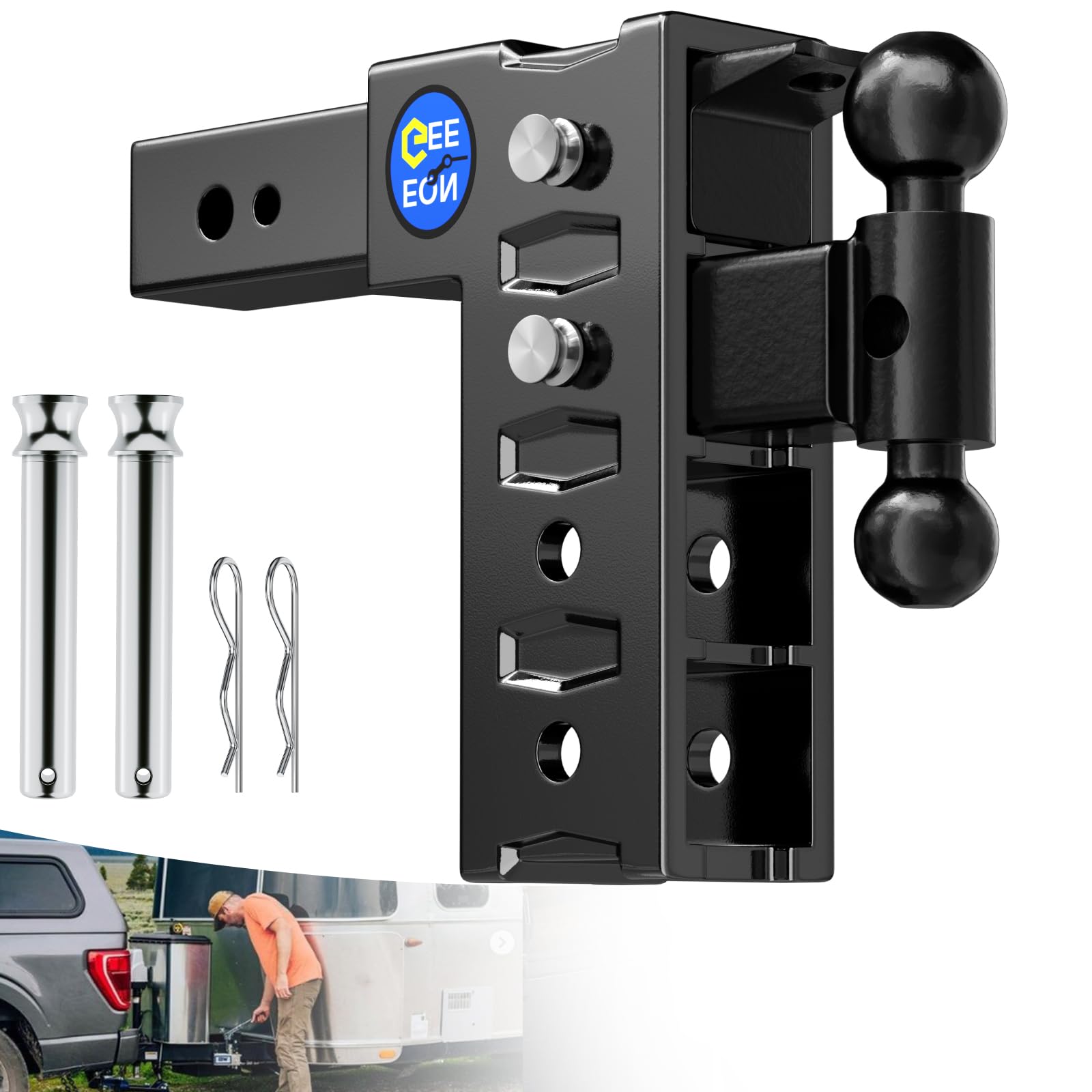 Photo 1 of Trailer Hitch Fit 2.5 Inch Receiver, Drop Hitch 9" Drop & Rise, Adjustable Tow Hitch for Truck 10000 LBS Towing Capacity with 2"& 2-5/16" Dual Ball Mount, Includes Pintle Lock & Hitch Pins & Clips