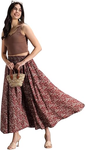 Meritto Presented Women Viscose Crepe Flared Printed Palazzo Elasticated Waist Loose-fit &amp; Regular, Casual Wear (Free Size...