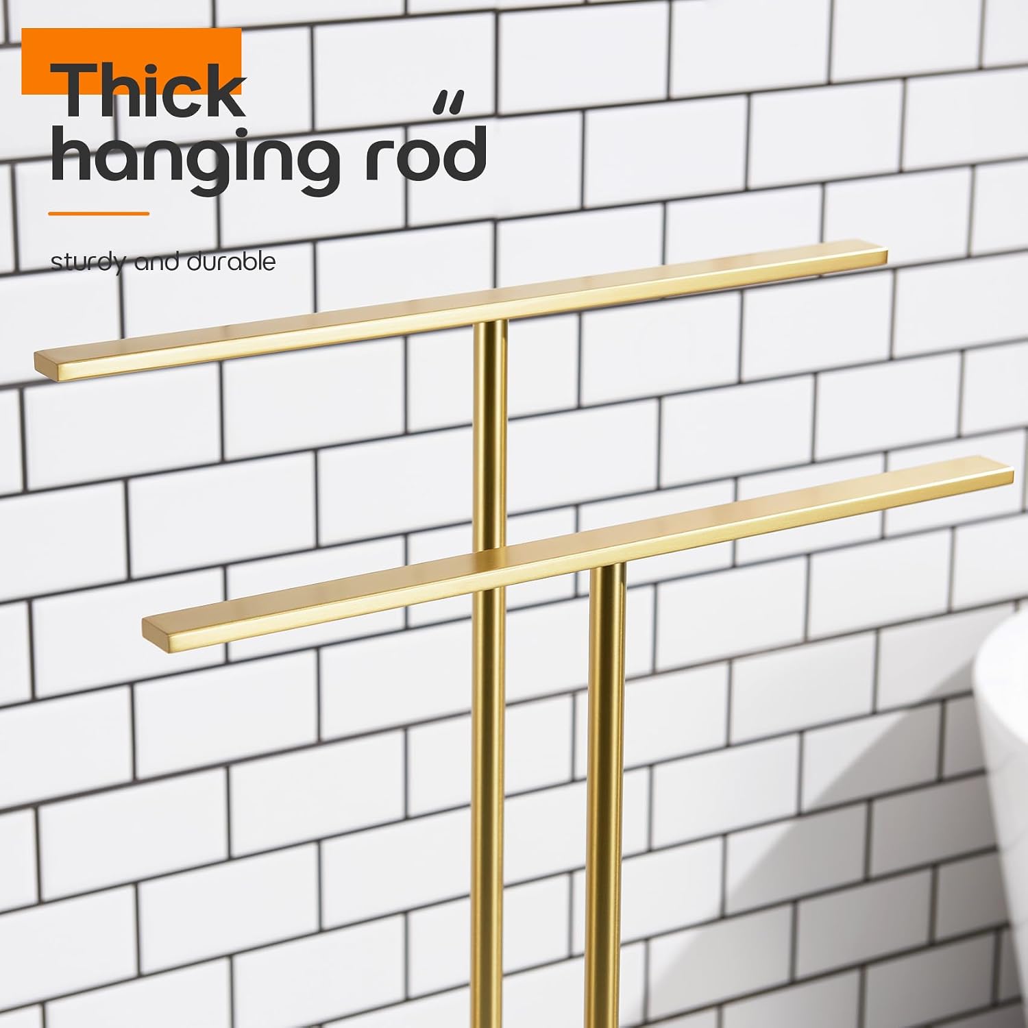 Standing Towel Racks for Bathroom 2-Tier Towel Holder Free Stand with Heavy Marble Base Brushed Gold Thicken Steady Design Stainless Steel AN7005GD
