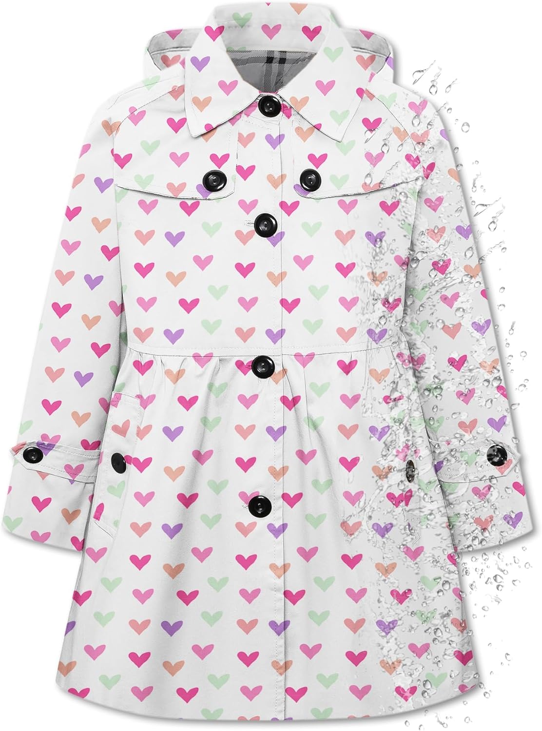 Betusline Girl's Hooded Rain Jackets Lightweight Print Waterproof Trench Coat Windbreaker Raincoats for Girls,2-14 Years