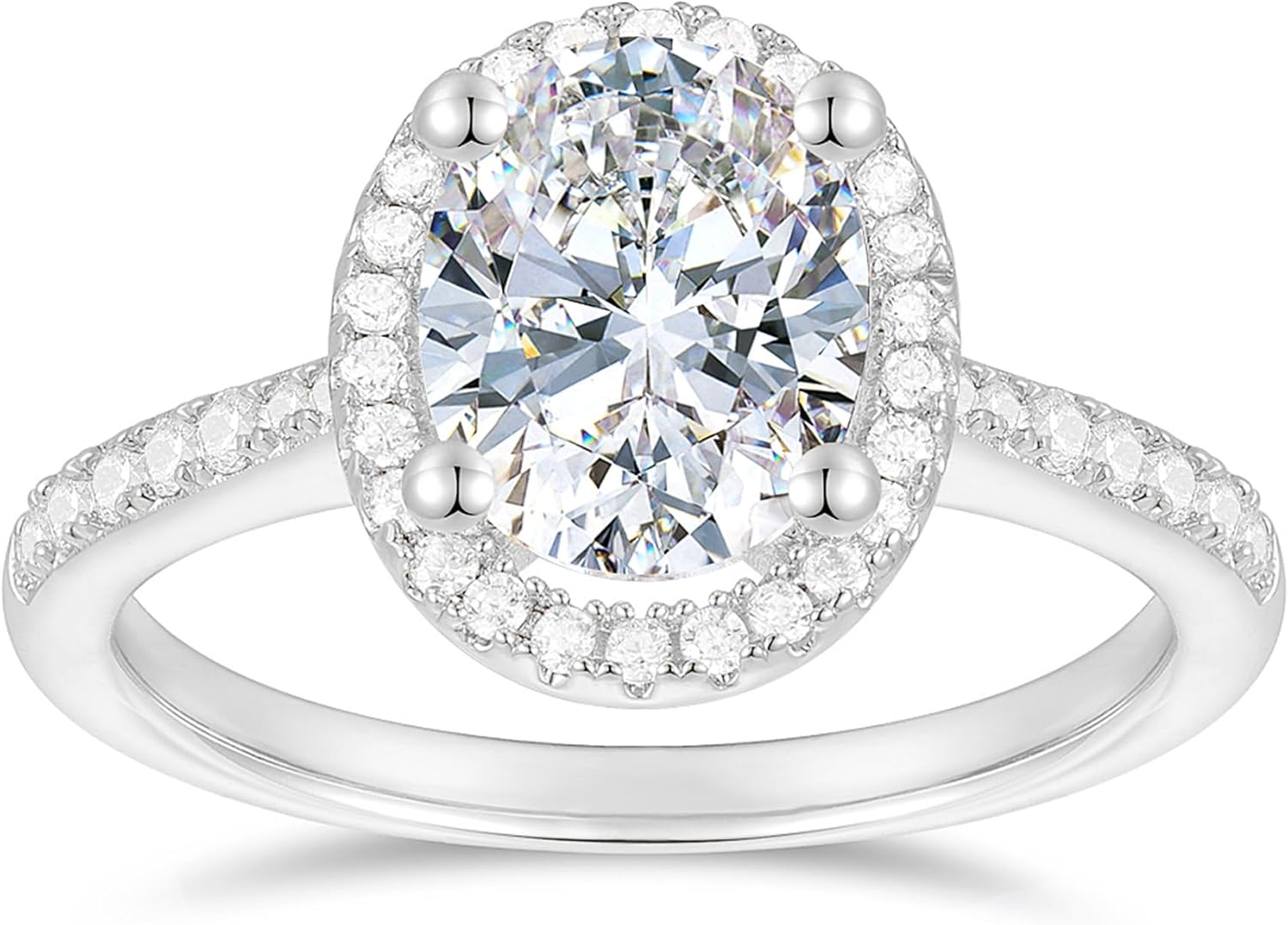 14K Gold 2CT Oval Cut Moissanite Ring 14K White Gold Halo Oval Cut Moissanite Engagement Ring 4-Prong Halo Moissanite Rings for Women