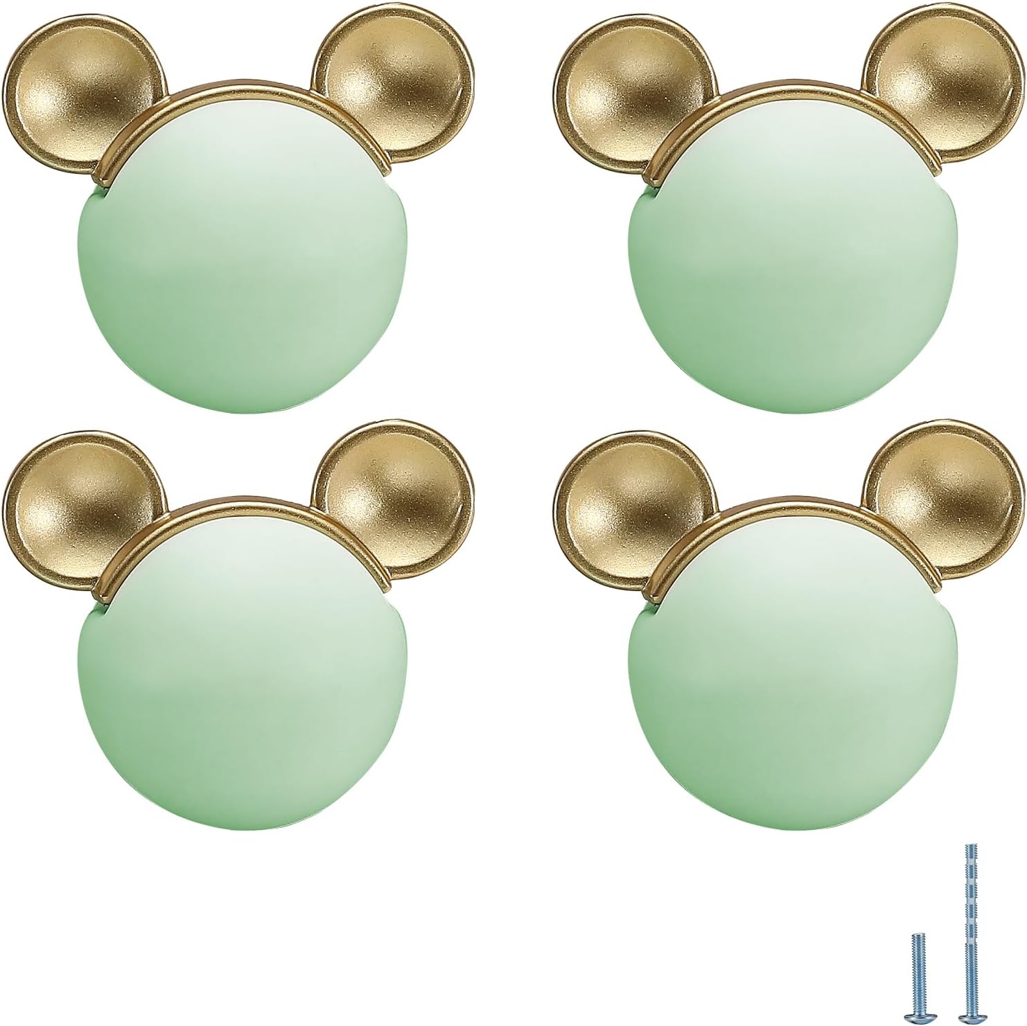 4 pcs Green Mouse Cute Cartoon Ceramic Cabinet Handles Kitchen knobs Door Pull Drawer Pulls for Kitchen Wardrobe Children's Room