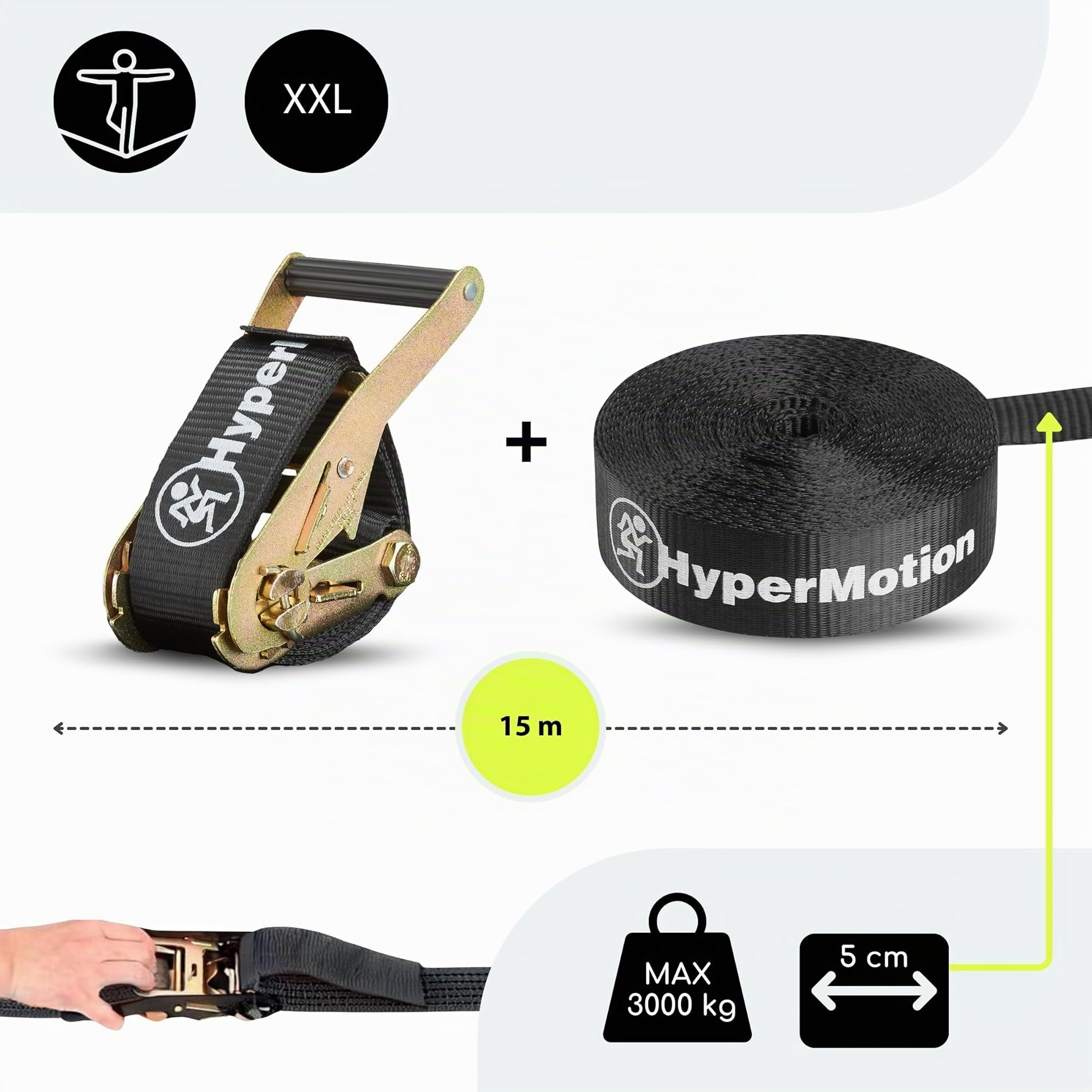 HyperMotion Set de Obstáculos para Niños Ninja con 9 herramientas - Kit Slackline con ruedas, varillas y escalera para entrenamiento - Resistente hasta 113 kg - Equipo de jardín para la familia