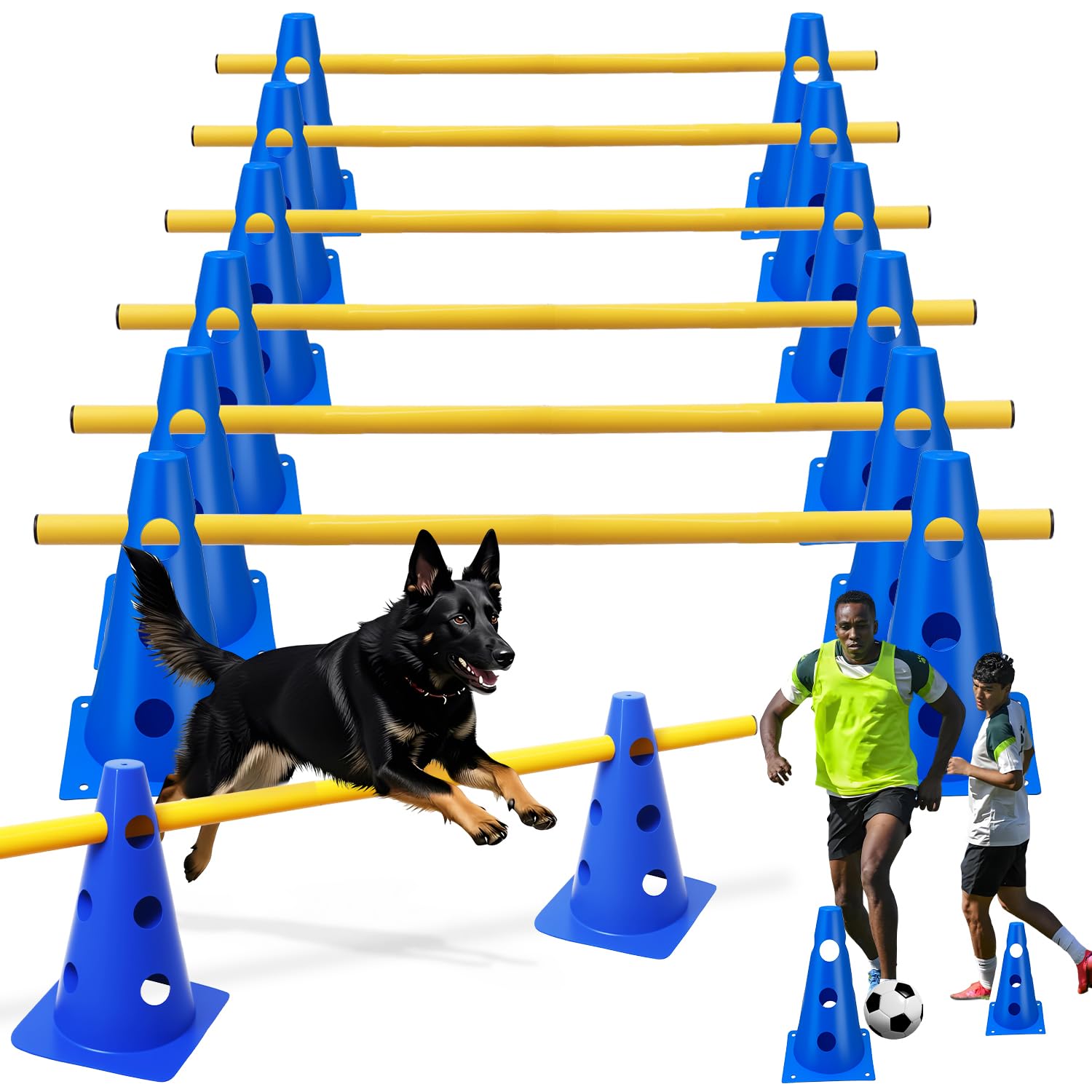 Accesorios de Entrenamiento de Agilidad para Perros y Caballos 5 Set Agility Set Perros Barreras Juego de Obstáculos Niños 23cm para Entrenamiento de Animales y fútbol (Azul 32cm 6Set)