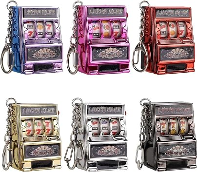 6 Pcs Key Chain Mini Casino Slot Machine Jackpot Charm Pendant Lucky Goods