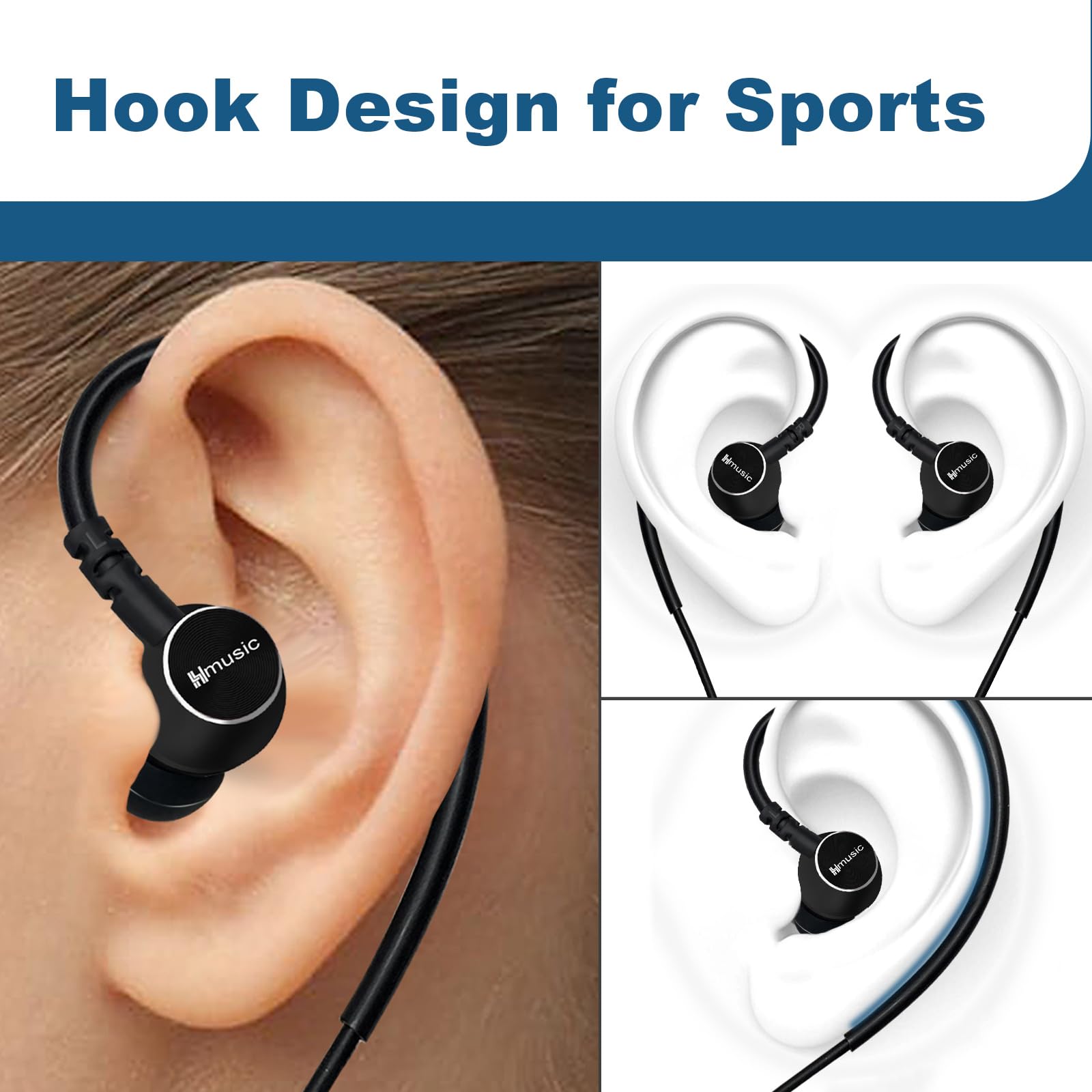 MOXKING Running Sports Earbud Headphones, bedrad, over-ear, in-ear headsets, ruisisolatie, waterdichte oordopjes, verbeterde bas, stereo hoofdtelefoon met microfoon en afstandsbediening, voor