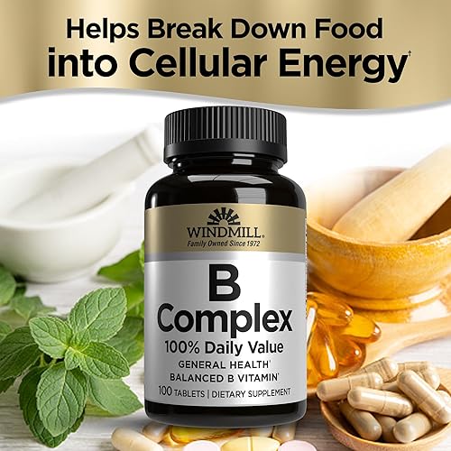 Miniatura 3 de Windmill Natural Vitamins Complejo B (100% valor diario), aumenta la producción de energía y promueve el metabolismo, 100 tabletas, 100 porciones