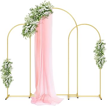 Pureegg Gold Metal Arch Backdrop Stand Set of 3 7.2ft & 6.0ft & 6.0ft, Wedding Balloon Arch Stand with Stable Base, Backdrop Frame & Cover for Party, Birthday, Graduation, Photo Booth, Easy Assembly