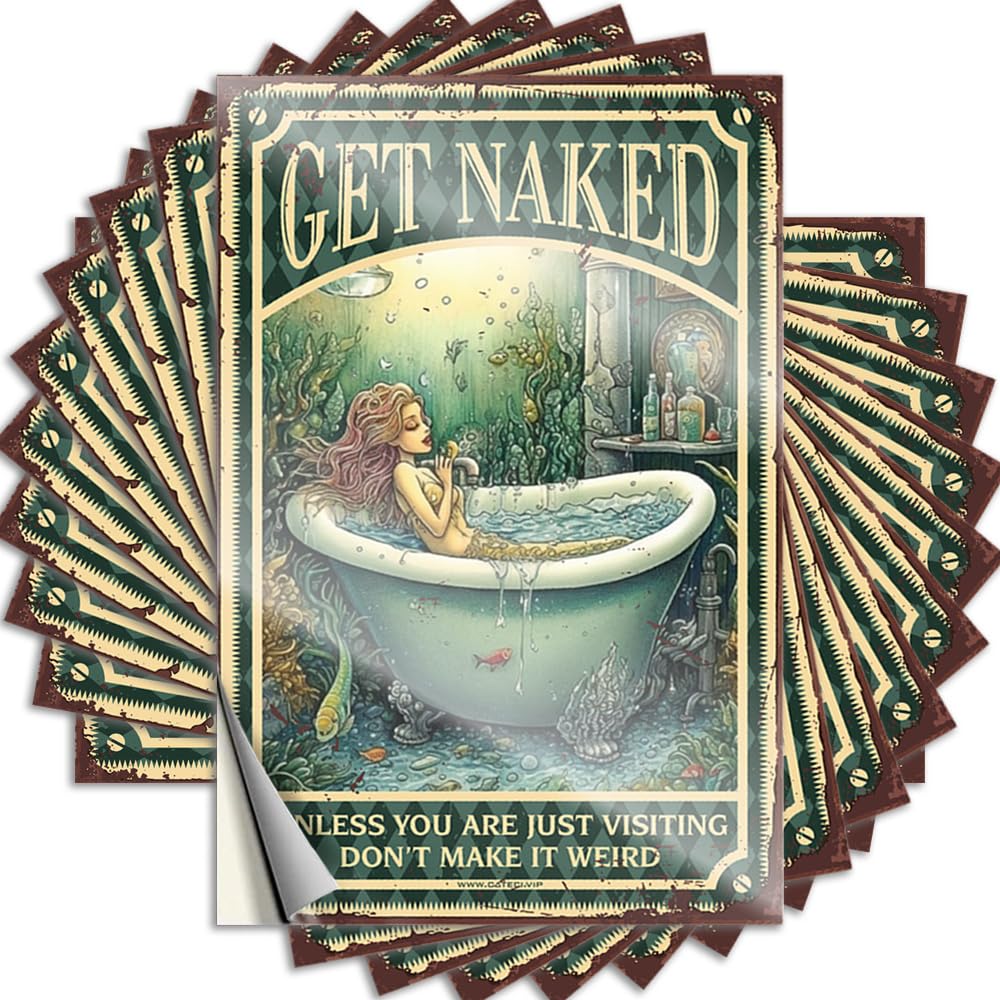 Cute Bathroom Decor Waterproof Bumper | Mermaid Bathroom Decor Unless You are Just Visitino Don’t Make It Weird Golden for Gathering Decor(6X9CM)