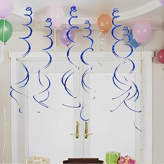 30 Pack Hanging Spiral Decorations 29.53 Inch Metallic Swirl Streamers for Ceiling Wall Party Backdrop Indoor Outdoor Events(Blue)