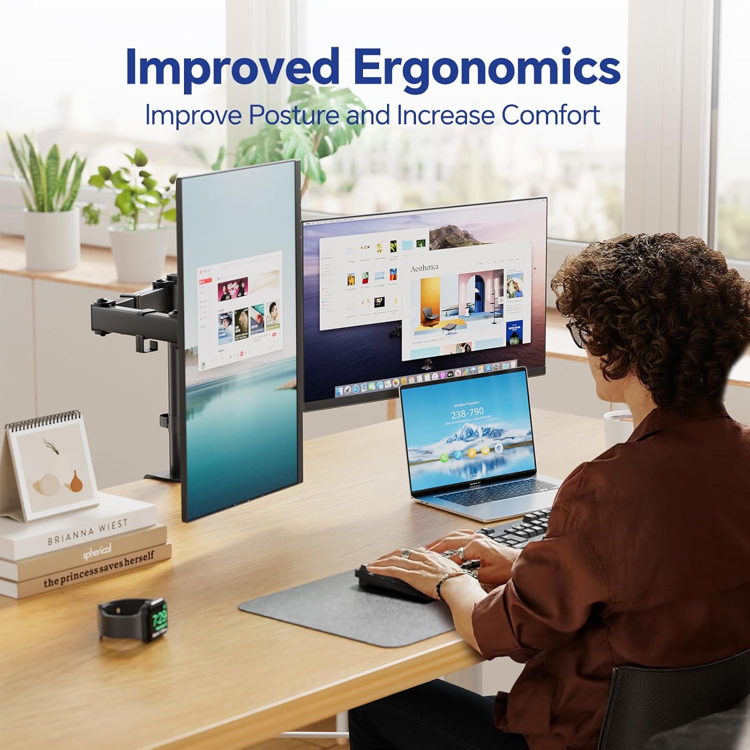 Simple Trending Dual Monitor Stand, Monitor Arm, Heavy Duty Adjustable Monitor Desk Mount for 2 Screens up to 27 Inches, (Black)