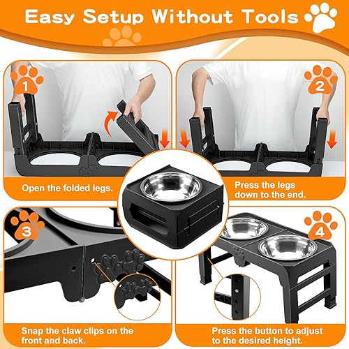 Miniatura 86 de Cuencos elevados, 4 soportes elevados ajustables de altura con 2 cuencos gruesos de acero inoxidable de 50 onzas, comedero antideslizante para Gris