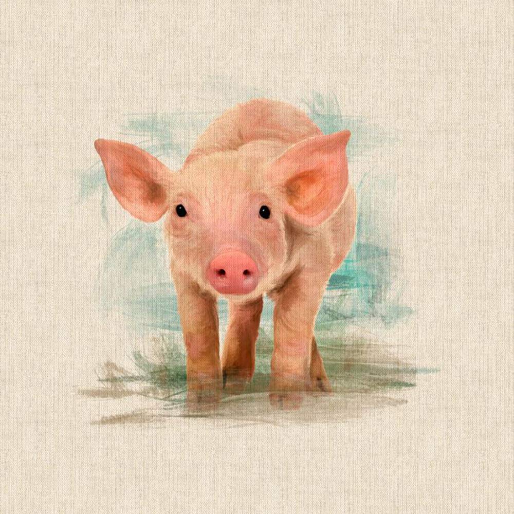 Fabric Panels Animal Quilting for Cushion Bag Panels Fabric Linen Look (Piglet)