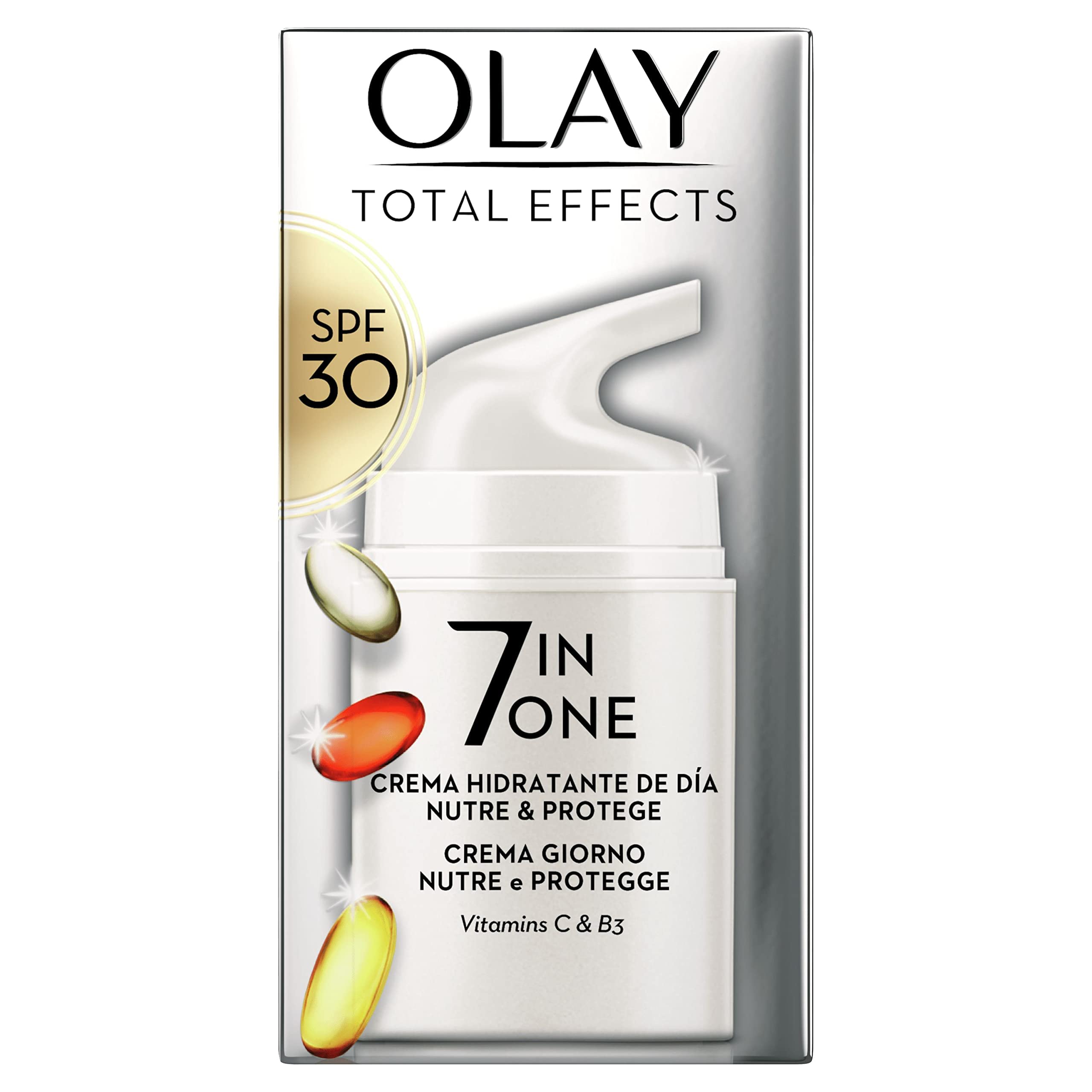 Olay Total Effects 7in1 Crema Giorno Antietà SPF30, Niacinamide e Vitamina C, Senza Profumo, 50ml (Confezione da 2)