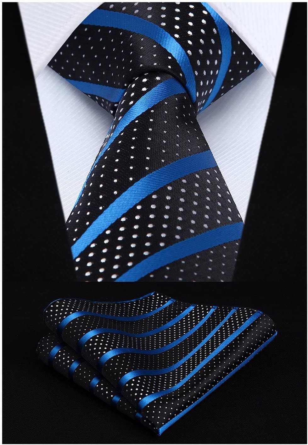 HISDERN Mens Ties Extra Long Tie and Pocket Square Set 63 Inch XL Tie Pack Collection Present Box Necktie Lot 3 PCS - Image 5