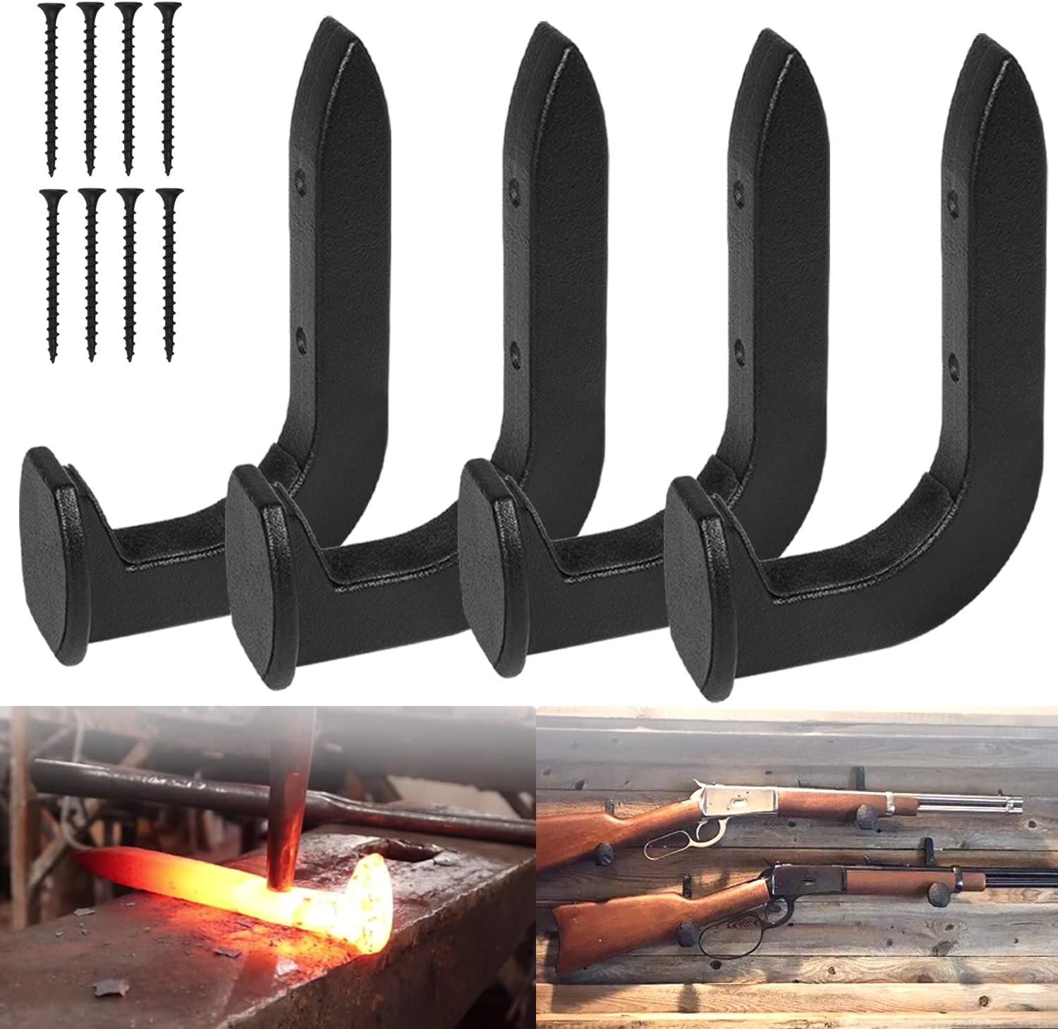 4 Pack Railroad Spike Gun Rack Hanger Hook Holder Handmade Wall Mount, Fit for Shotgun Rifle Hunting Western Decor Blacksmith, Wall Decor, Western Rustic Hook Gun Rustic Gun Gifts
