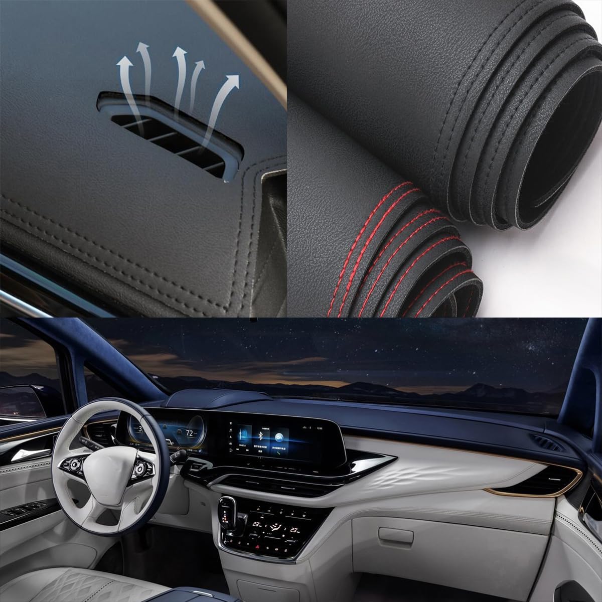 Black Leather Style Car Dash Mat Dashboard Cover Dash Panel Interior Console Pad Compatible for Buick GL8 2019-2026