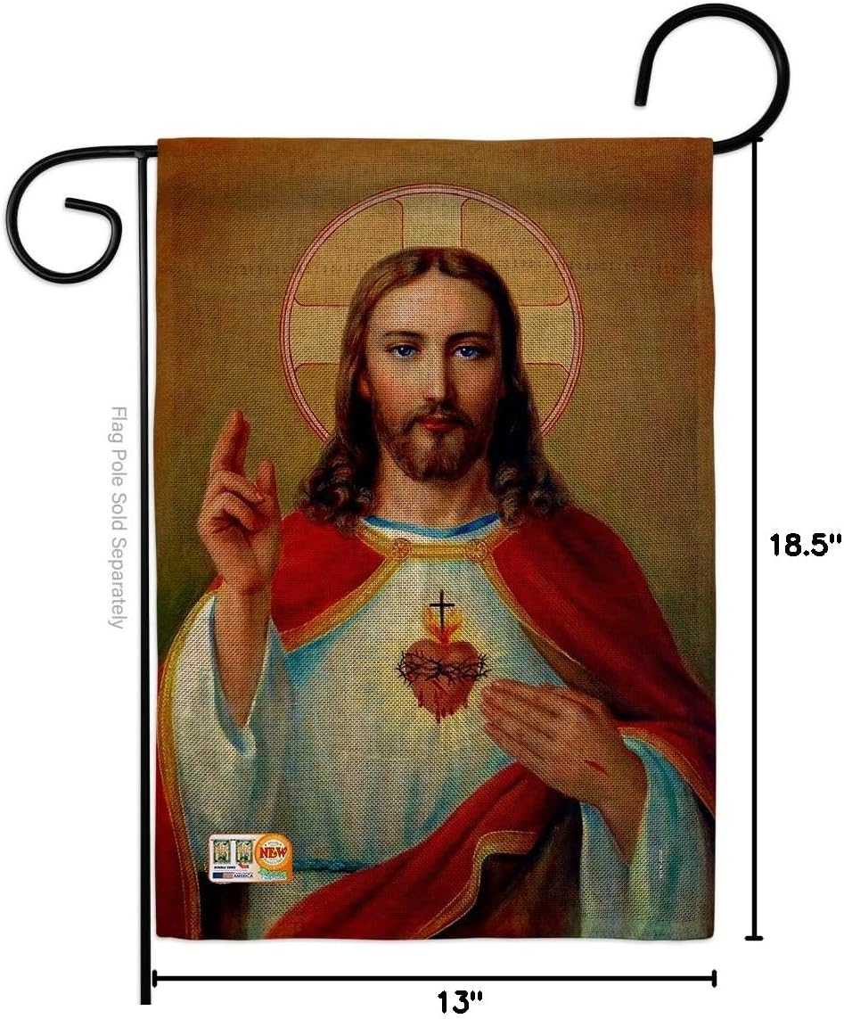 Jesus Sacred Heart Burlap Garden Flag Religious Faith Hope Grace Peace Dove Christian Religion Easter Small Decorative Gift Yard House Banner Double-Sided Made In USA 13 X 18.5